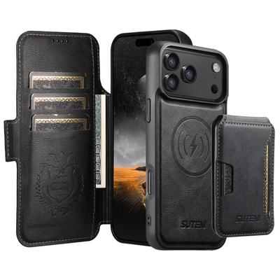 iPhone 17 Pro Max Leather Flip Case with Card Slot, Magnetic and Three-in-One Wireless Charging Stand