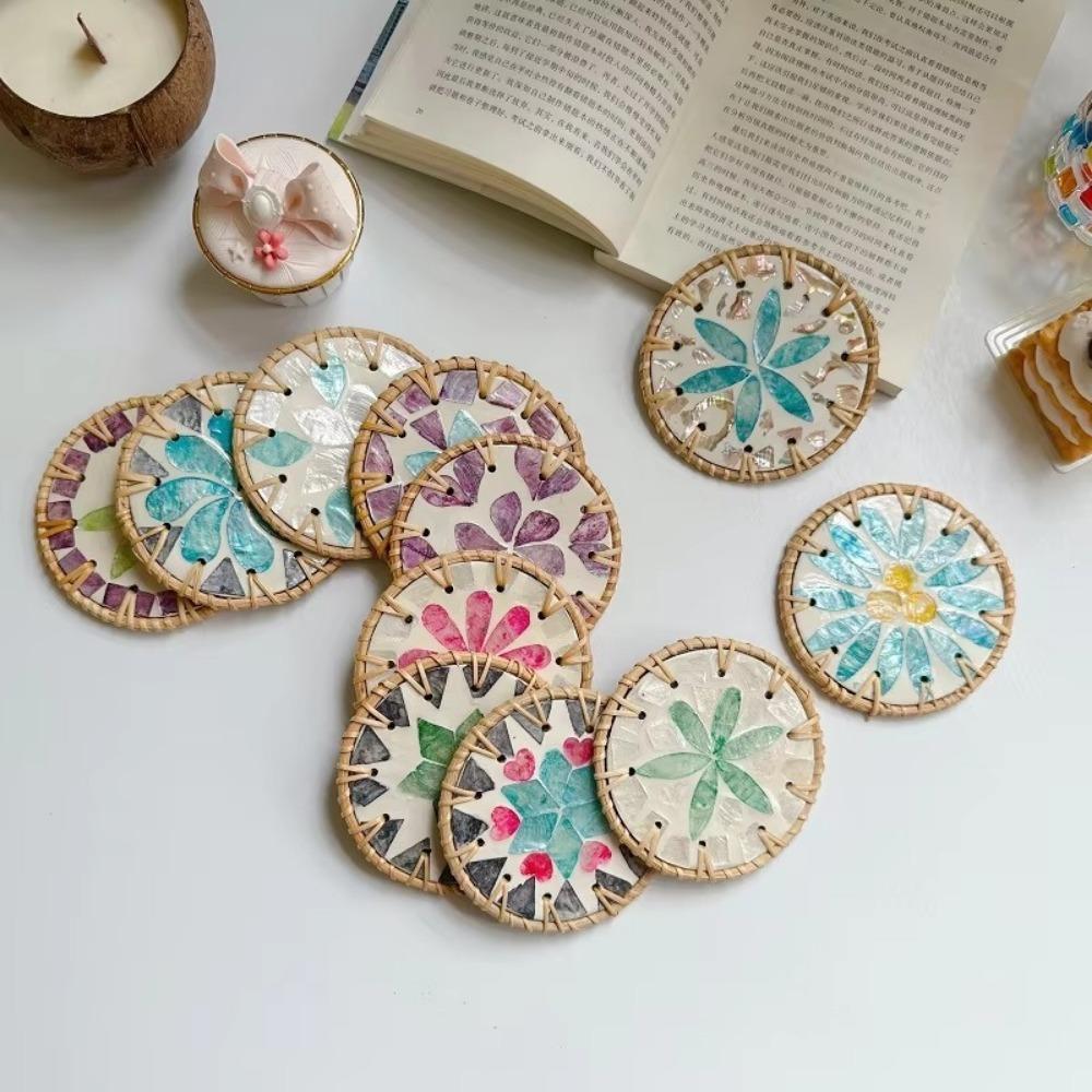 Colorful Rattan Coaster Round Mug Placemat New Dining Table Protector Pad  For Coffee Tea Hot Drink
