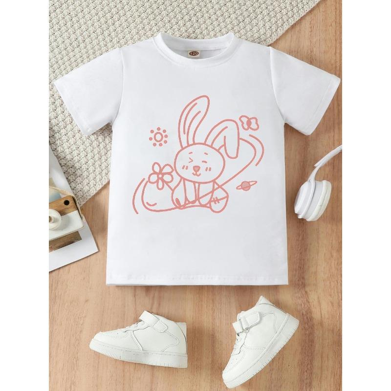 

European sizes A Charming And Straightforward Illustration of a Rabbit, This Short-Sleeved T-Shirt for Girls Is Fashionable And Adaptable 164cm білий