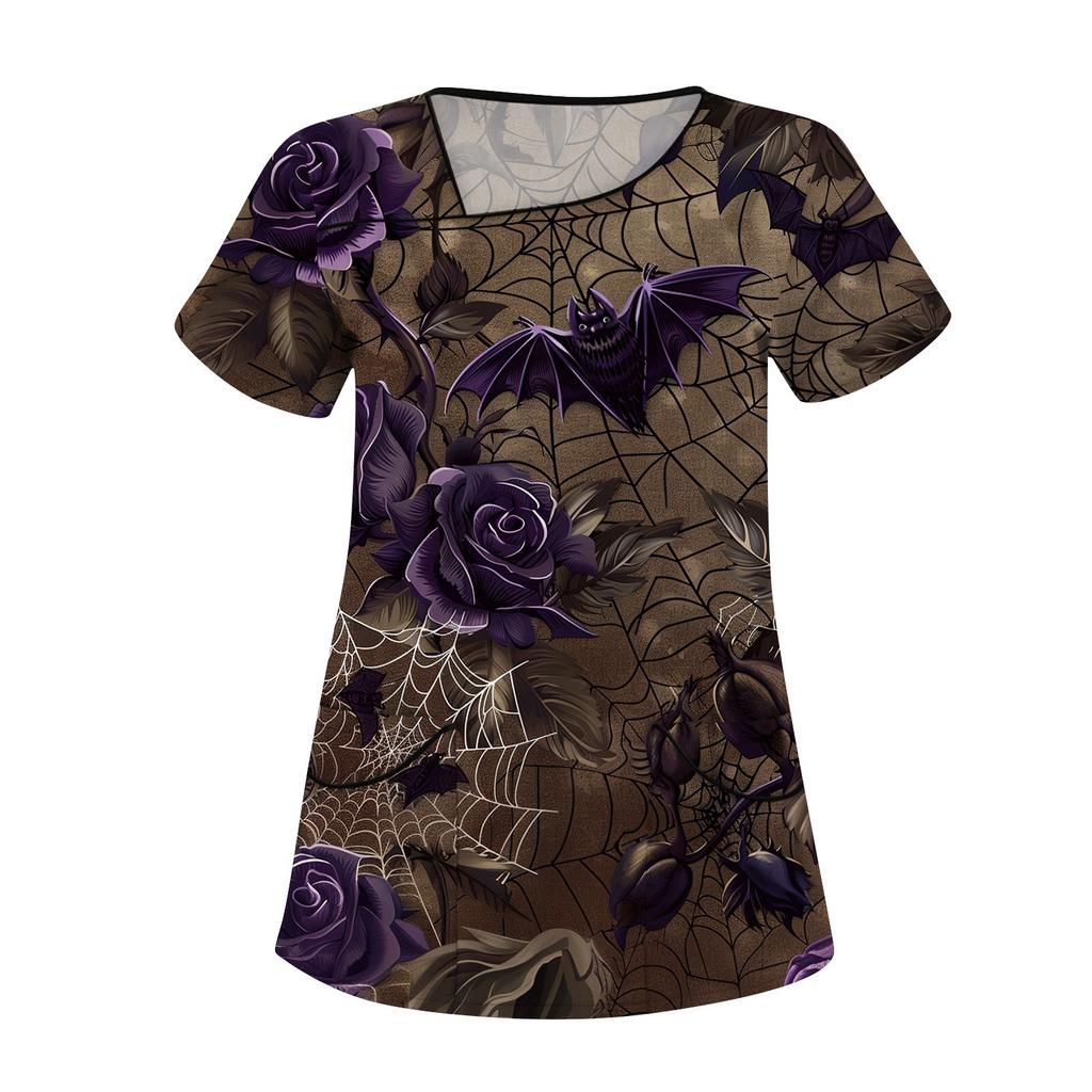 Haine de lucru imprimate pentru femei, guler asimetric și buzunare duble stratificate, pulover de bază