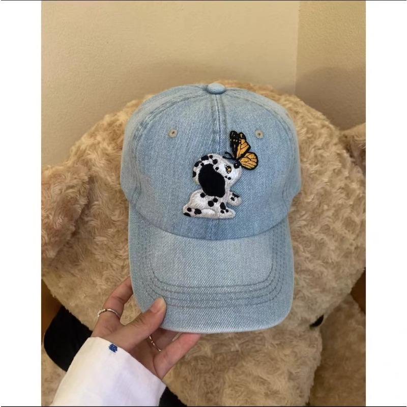 Cute Cartoon Labeled Dog Butterfly Soft Top Baseball Cap Showing Face Sweet Girl Versatile Baseball Cap