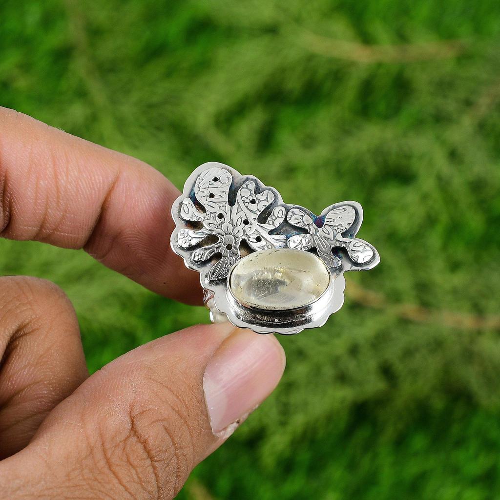 Natural Moonstone Gemstone Stackable Adjustable Ring 925 Silver For Girls