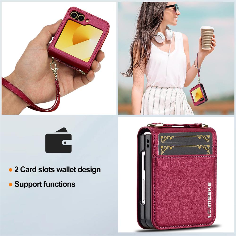 Crossbody Wallet Phone Case with Card Slot Holder Wrist Strap For Samsung Galaxy Z Flip 8 7 FE 6 5 4 3 Flip7 Flip6 Flip5 Flip8