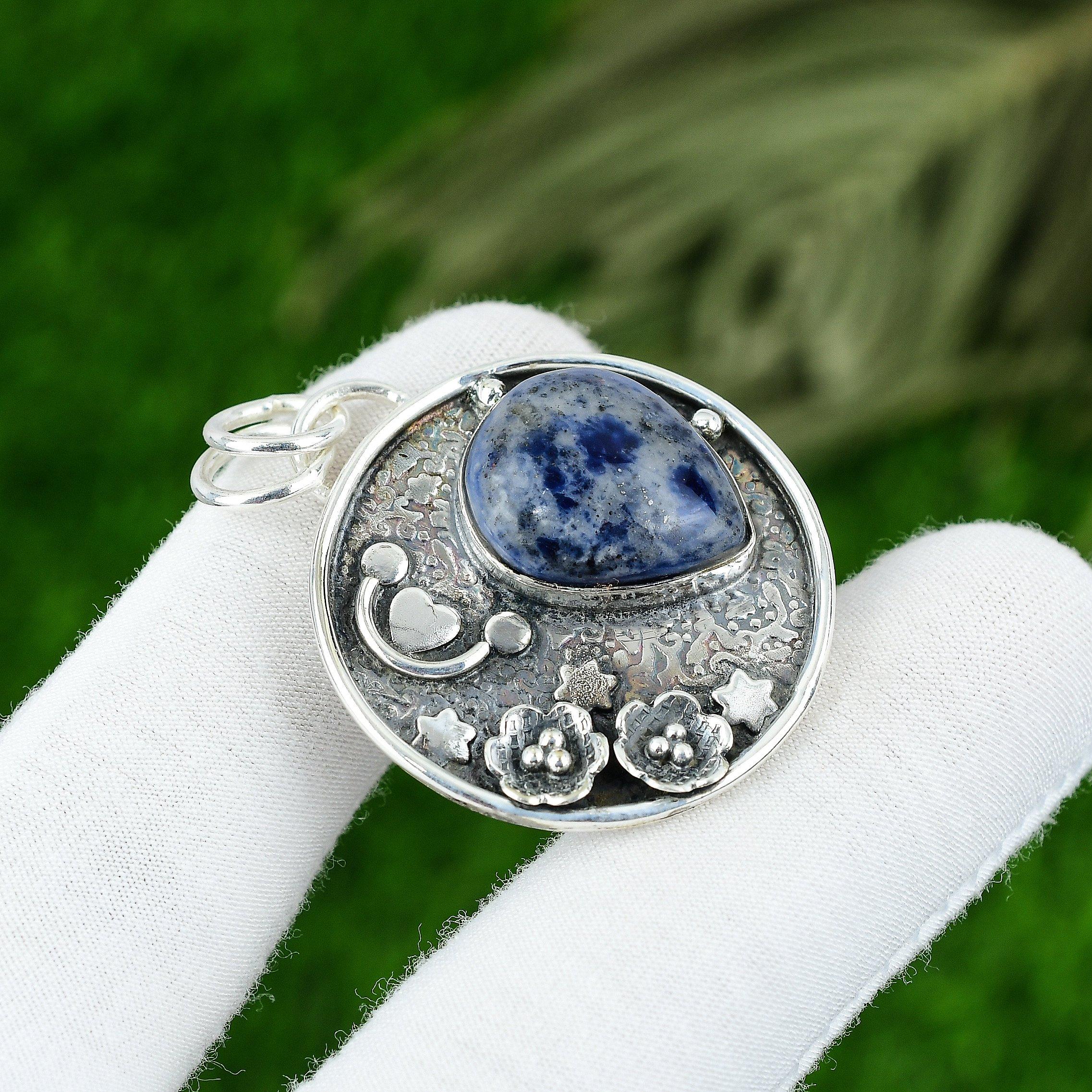 

Натуральный содалит драгоценный камень индийские украшения 925 стерлинговое серебро кулон для женщин