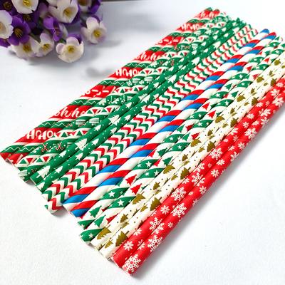 New Creative Disposable Paper Biodegradable Paper Straws Cocktail Juice Drink Christmas Decoration 25 Sticks