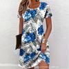 New Summer Flower Pattern Dress 3D Digital Printing Breathable Round Neck Medium and Long Dress Temperament Women's Clothing