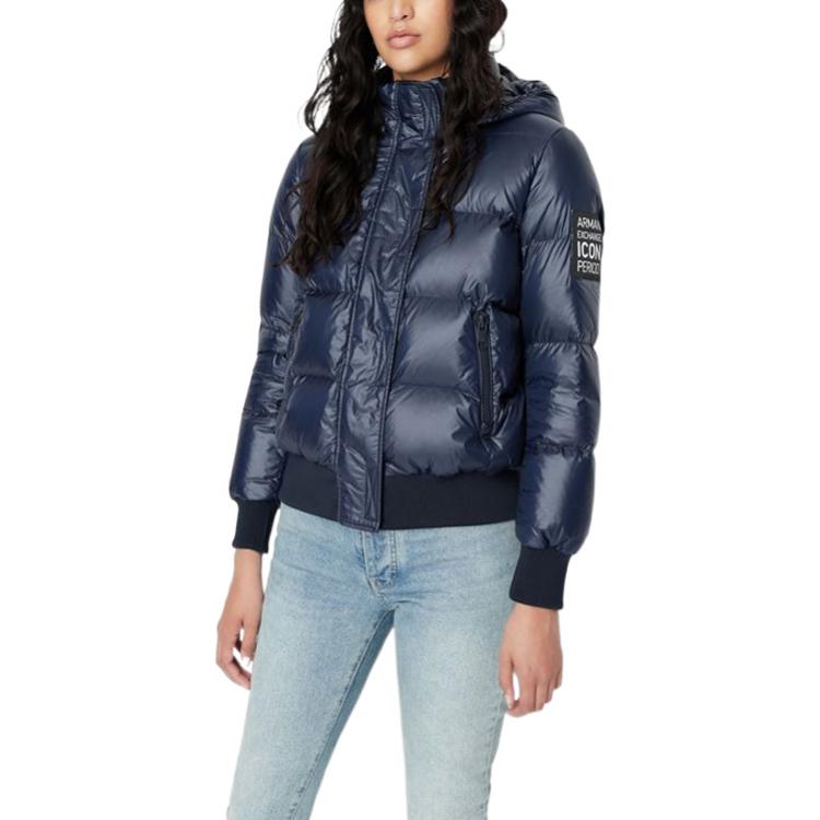 Armani Exchange Solid Color Letter Print Hooded Long Sleeve Jacket Women Jackets Navy-Blue 8NYB40-YNYNZ-115AH