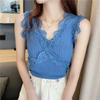 Sommer Neu Sexy Spitze Neckholder Weste Damen Innen Das Top V-Ausschnitt Eis Seide Schlankmachend Unterteil Strickware