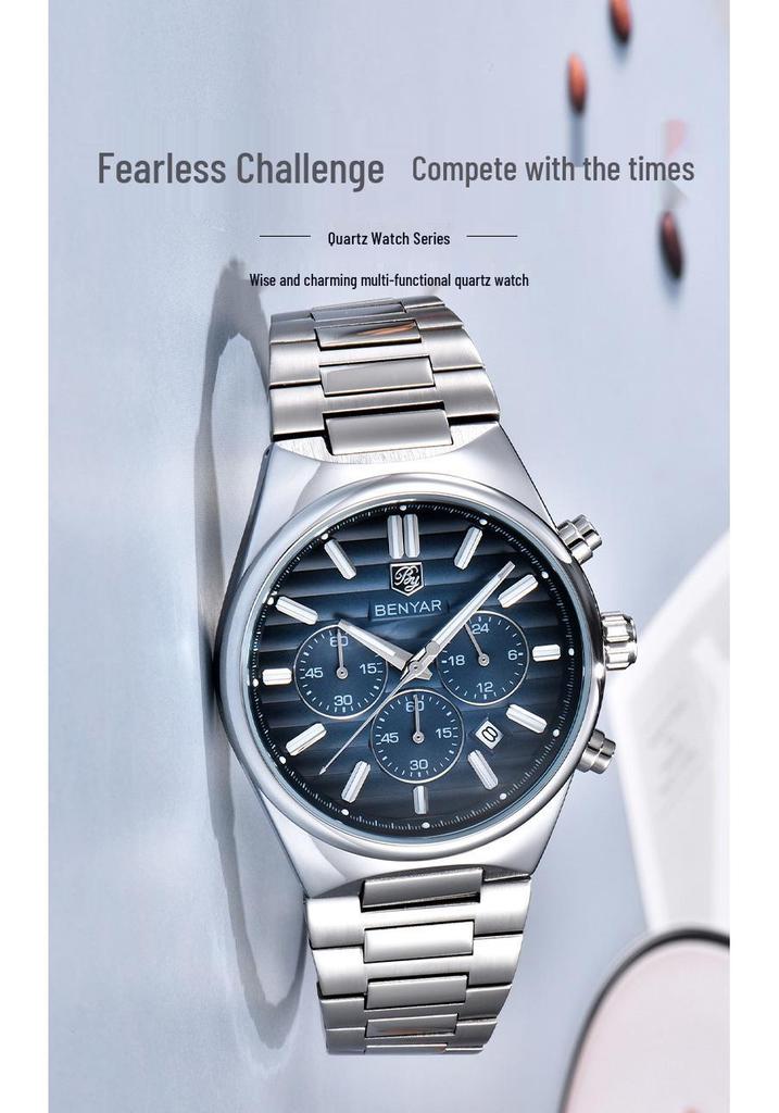 BENYAR Men's Quartz Watch, Fashionable Waterproof Luminous Wristwatch BY-5214M.