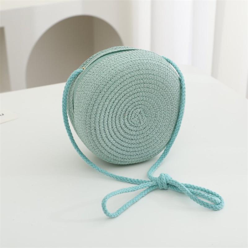 Summer Solid Color Straw Bag Shoulder Messenger Round Bag Children Versatile Outing Beach Bag Light Board DIY Round Weaving