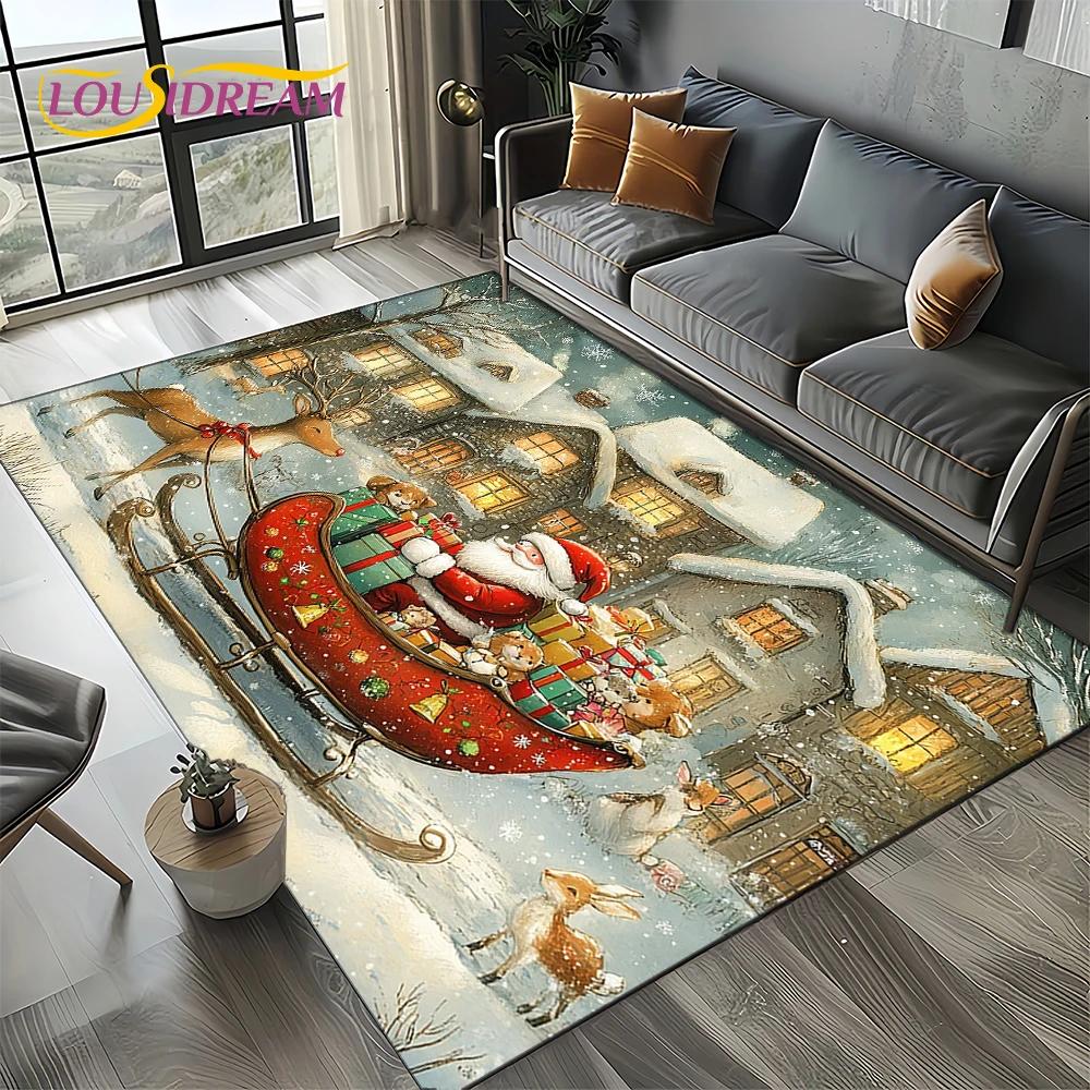 2025 Merry Christmas Tree Santa Claus,New Year Fairy Tale Gift Carpet Rug for Home Bedroom Sofa Doormat Decor,Non-slip Floor Mat