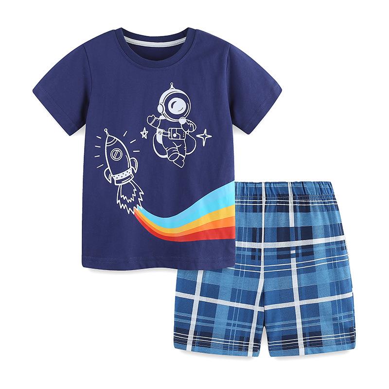 

European & American Style Boys Cartoon Astronaut T-Shirt Two-Piece Summer Set 90cm