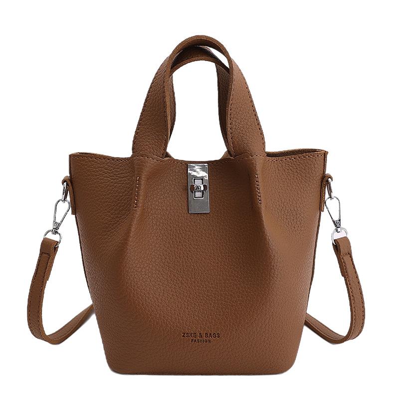 Single Shoulder Bag, Fashionable Handbag, High-end Bucket Bag, Women's Small Clutch Bag, Lychee Pattern Handbag