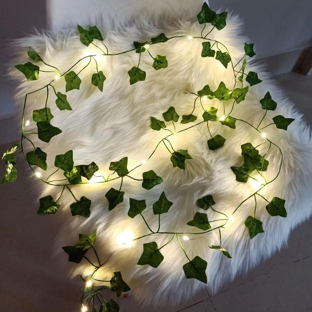 Battery Powered Willow Curtain Lamp Green Leaf Artificial Leaf Lights  Xmas Decoration