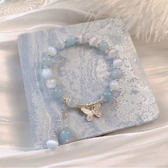 

Sea Salt Butterfly Sterling Silver Butterfly Bracelet, Aquamarine Bracelet, Cat s Eye Stone Tassel Bracelet, Crystal Jewelry Gift Alloy Butterfly Aquamarin