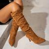 Fashion Vintage Pleated Women Knee High Boots Fashion Pointed Toe High Heels Shoes Autumn Winter Ladies Sexy Long Boots Zapatos De Mujer
