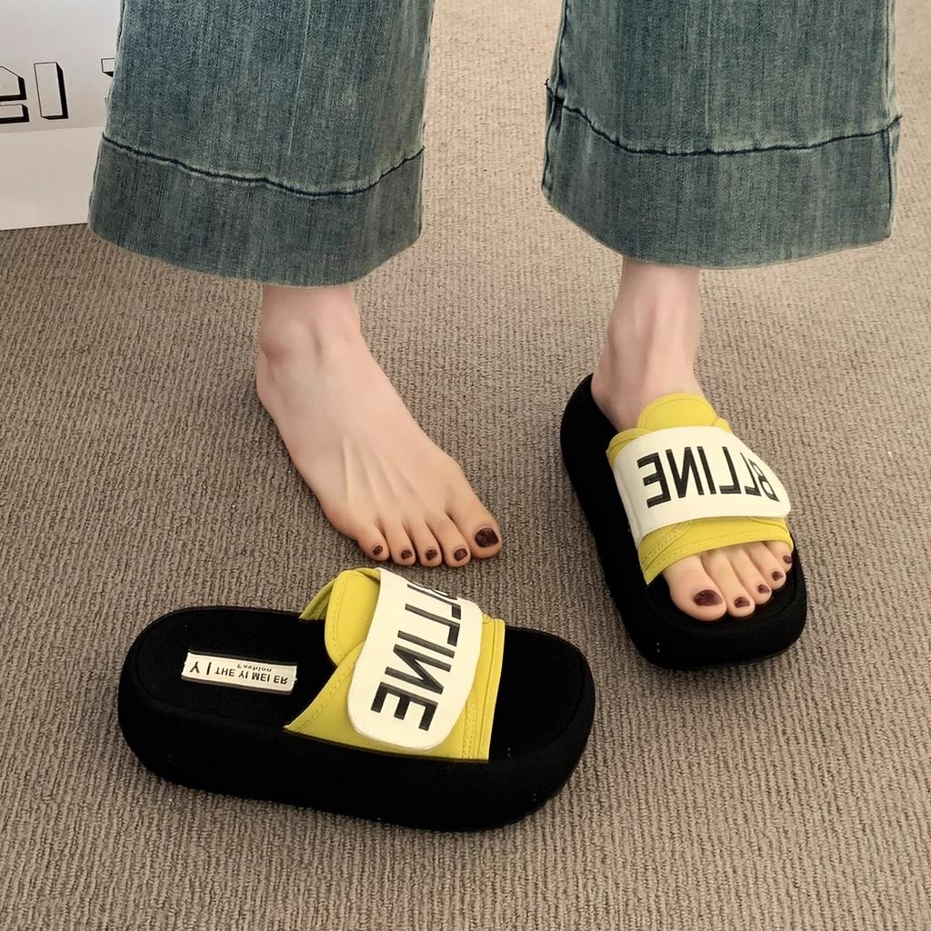 Thick-bottomed Cool Slippers Women's Summer Outer Wear New Trend Heightening Velcro One-word Drag