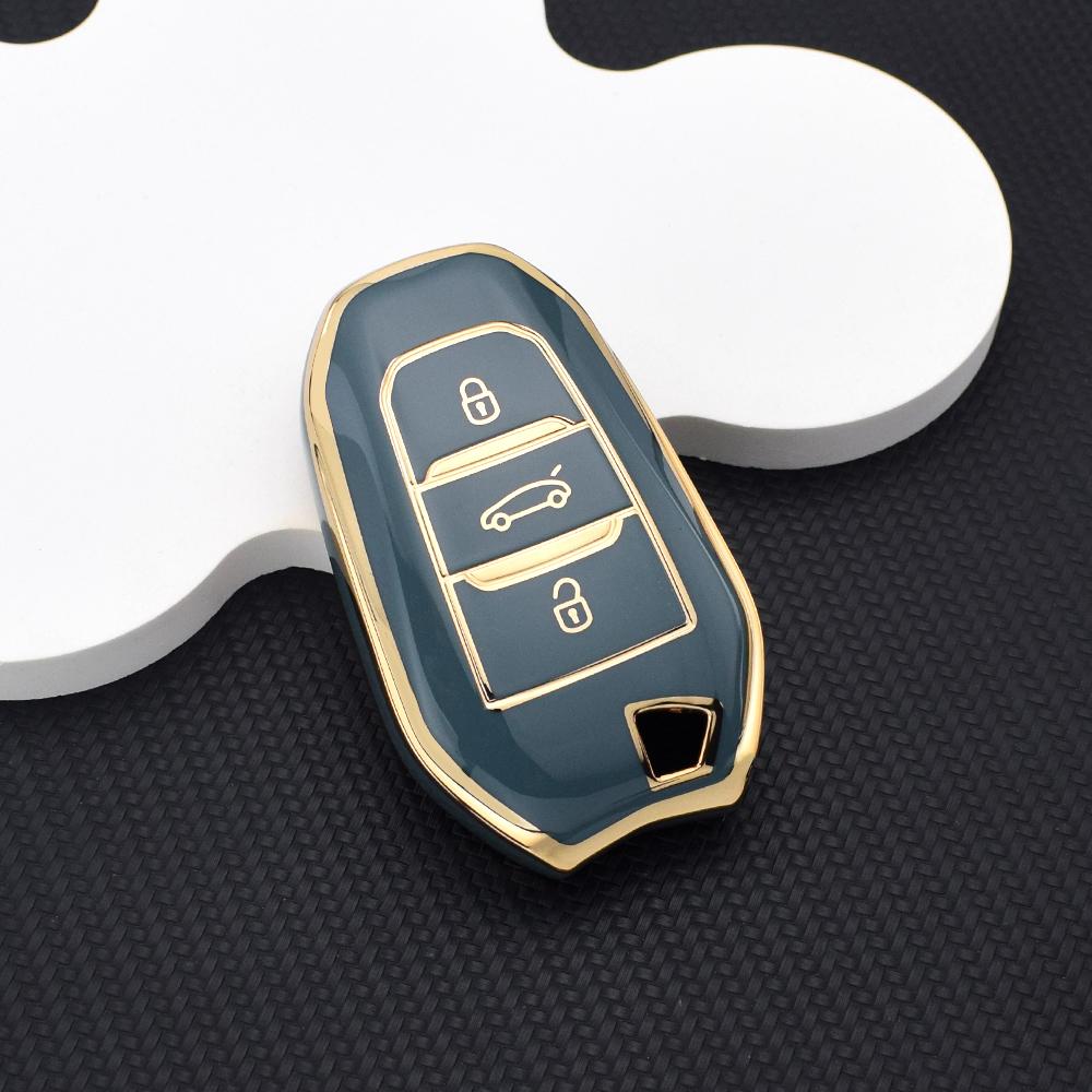 Stylish Soft TPU Car Key Fob Case + Key Chain for Citroen DS3 DS5 C3 C4 C3 XR | Peugeot 3008 4008 5008 308 508 Protective Bag