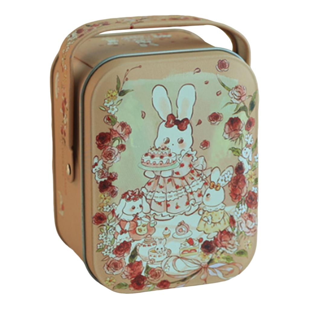 Metal Rabbits Candies Tin Box With Handle Portable Biscuits Storage Case Cartoon Pattern Candy Box For Present Wrapping Supplies
