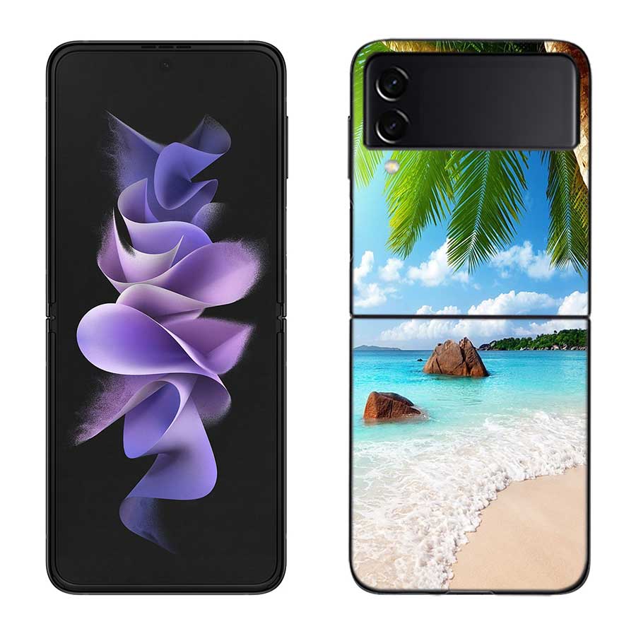 Sea Tropical Palm Trees Beach Case for Samsung Galaxy Z Flip 6 Flip 5 4 3 5G Black Cell Phone Cover Samsung Z Flip 5 5G Luxur