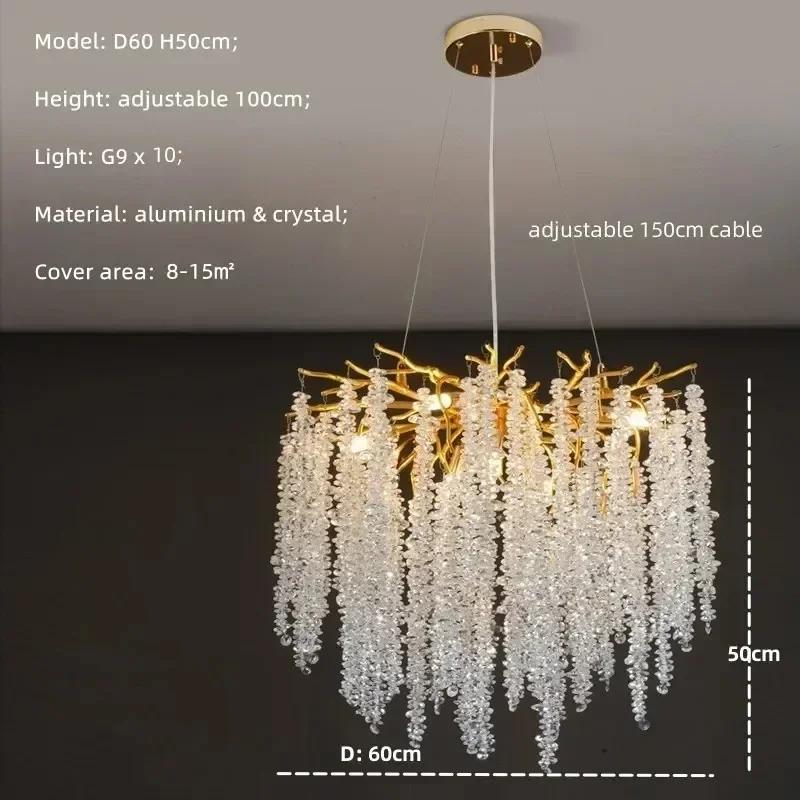 Nordic Luxury Branch Gloss Crystal Chandelier Modern Dining Table hotel Pendant Indoor Home Lighting Decorative Ceiling Light
