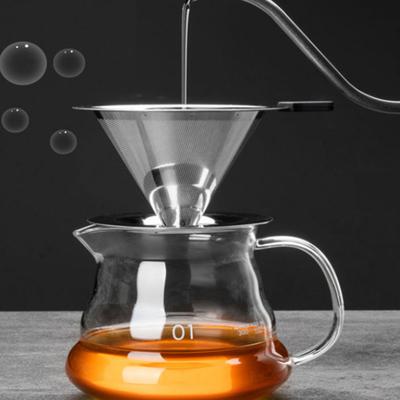 1 Set Coffee Funnel Filter Stainless Steel Coffee Dripper Heat-resistant Reusable Cone Filter for Home Kitchen