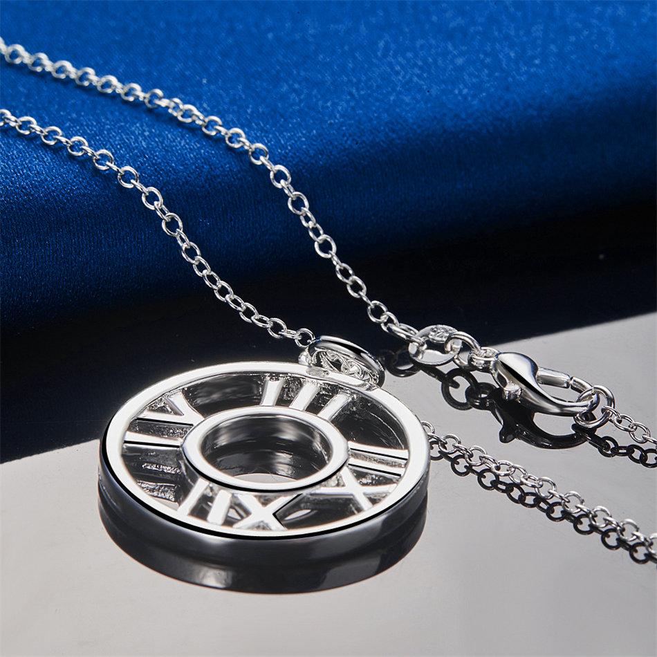 925 sterling silver 16-30 inch Roman numeral circular pendant necklace for women's fashion wedding jewelry