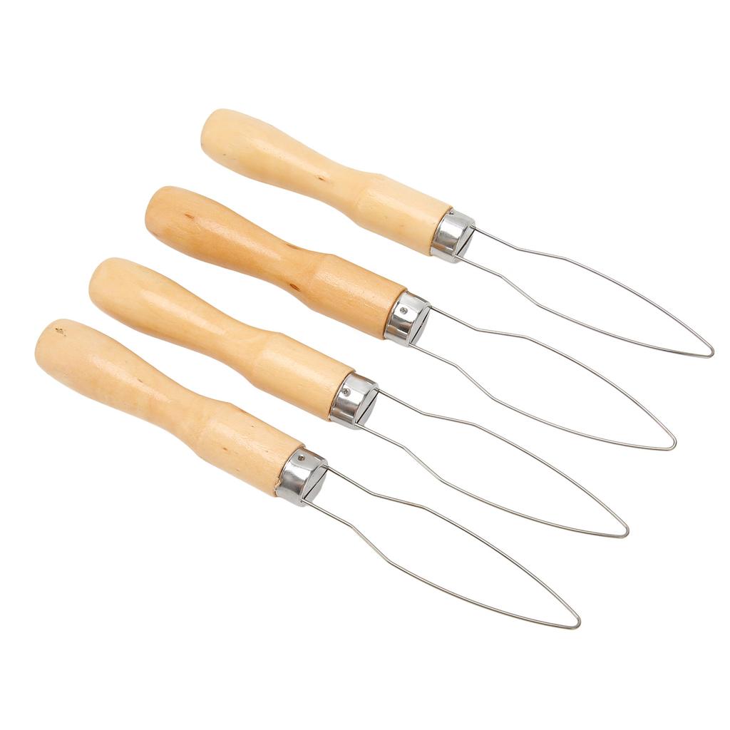 4Pcs Button Hook Wooden Handle Stainless Steel Wire Semi Flexible Button Assist Tool for The
