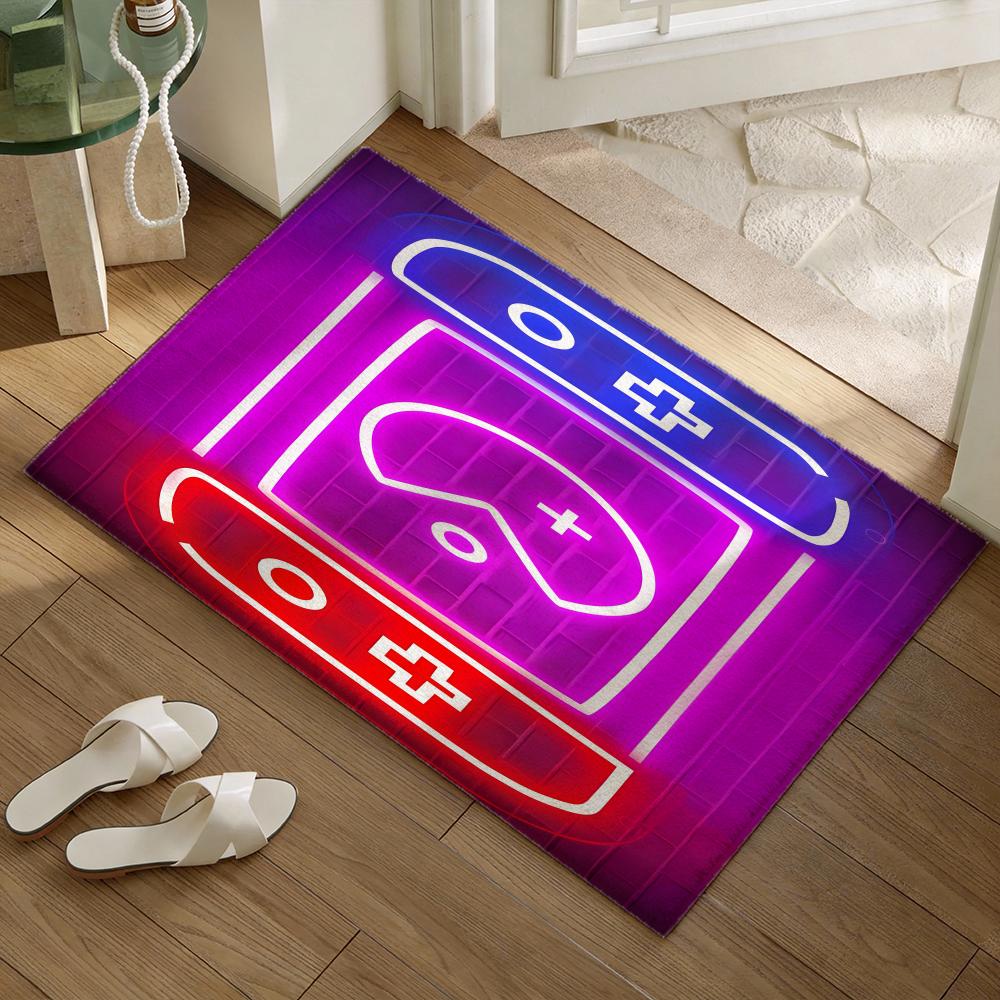 Neon Gamepad Game Zone Floor Mat Soft Flannel Non-Slip Door Mat - Thickened Rug for Living Room Home Decor