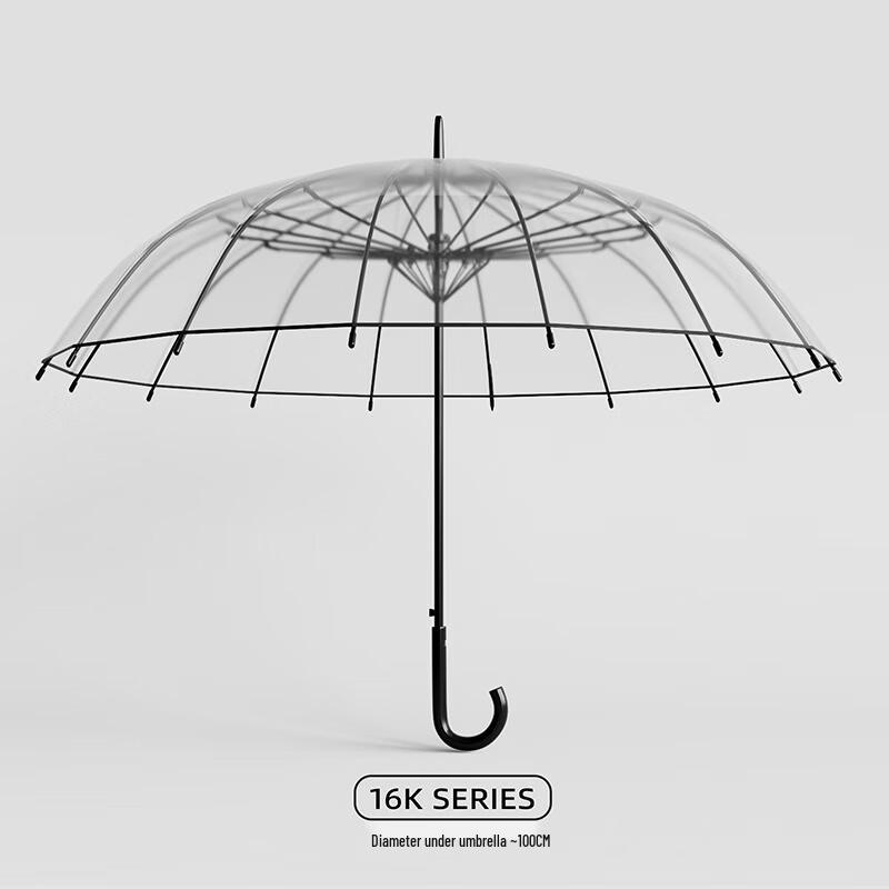 

Yizhou Large 16-Rib Transparent Umbrella with Fiberglass Frame
