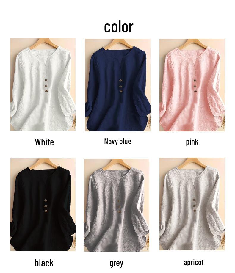 Evropská a americká dámská retro bavlněná košile s límečkem a propracovaným designem knoflíků