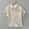 Camicia Estiva da Uomo in Ramia a Maniche Corte Stile Giapponese - Top Casual, Ampio, alla Moda, Versatile