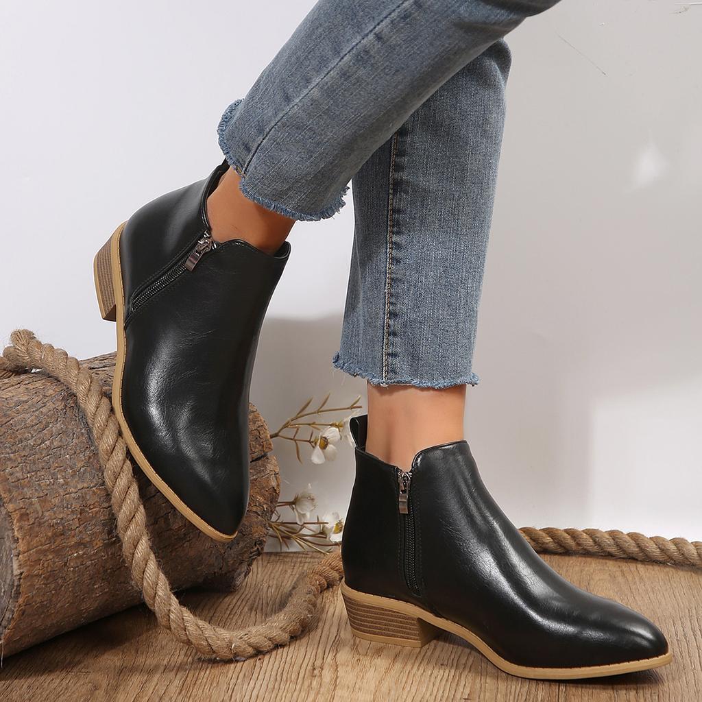 New autumn and winter large size women's boots side zipper Martin boots short boots thick heel size 43 casual short boots