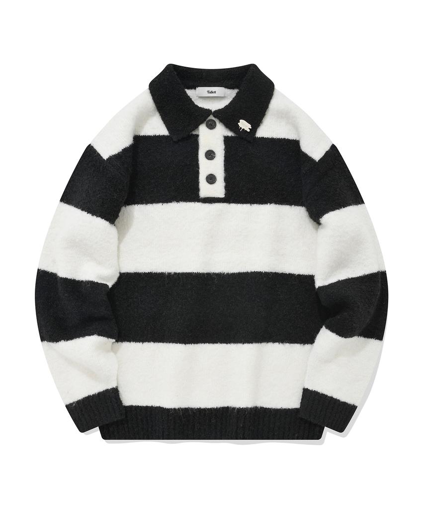 FALLETT Boucle Collar Striped Knit Black