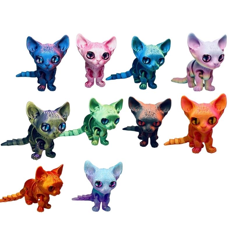 Flexible Joints Articulated Cats Fidgety Toy Desktop Pet Decorations 3D Printed Cats,Realistic Hairless Cats Statues