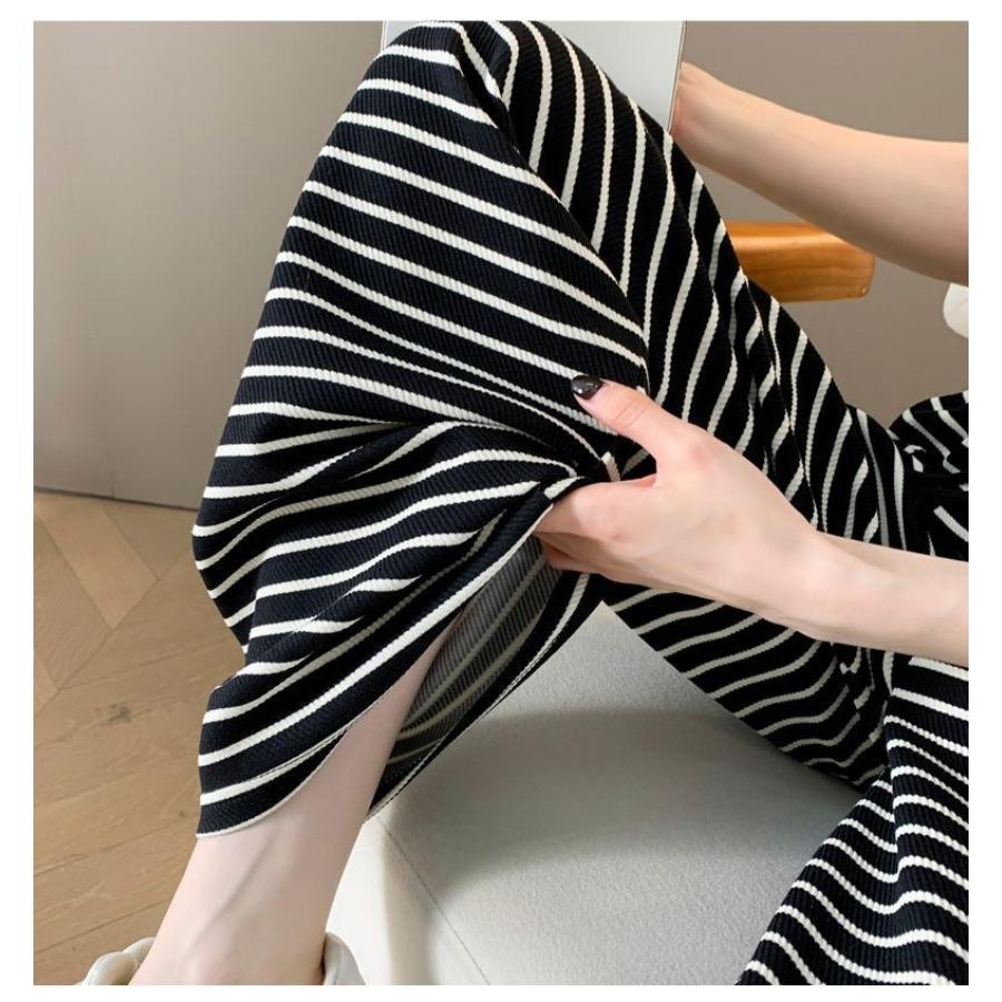 Pantalones de Pierna Ancha a Rayas Blancas y Negras para Mujer Primavera Verano Pierna Recta Sueltos Casuales Pantalones Versátiles con Estampado de Cebra