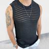 Gilet lavorato a maglia senza maniche con scollo a O da uomo estivo tinta unita slim fit scava fuori pullover sottile top streetwear