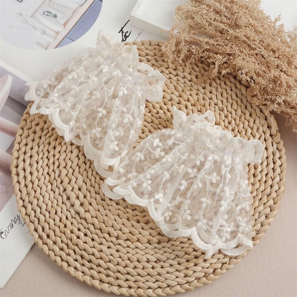 Hollow Pattern Lace Fake Collar Floral Embroidery Sleeves Cuffs Set Fashion Faux Sleeves  Women