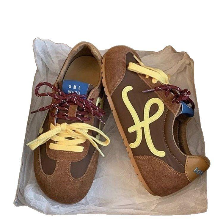 Niche Retro German Training Shoes Women's 2025 Spring New Lightweight Soft-soled Mango Head Casual Sports Leather Panel Shoes