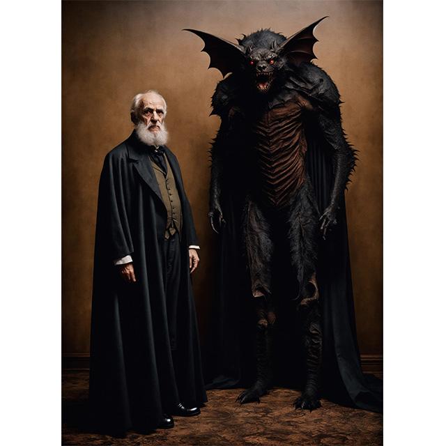 Old Vampire Man With Giant Monster Vintage Tabletop Photo Prints Poster Canvas Painting Wall Art Pictures Living Room Home Decor