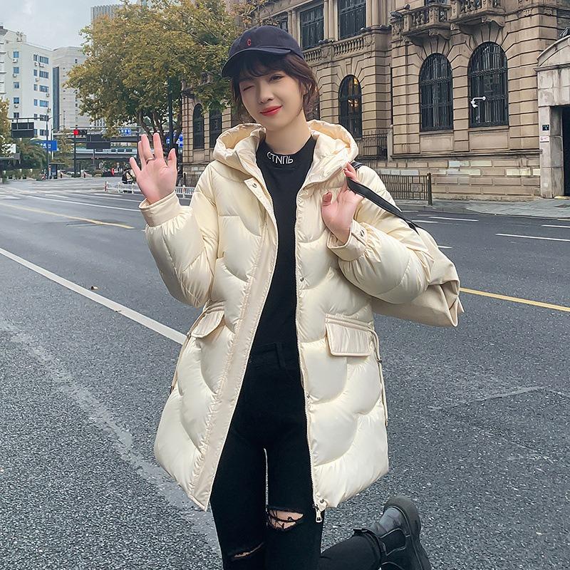 Glossy leave-in down cotton-padded jacket women's medium and long loose winter jacket cotton-padded jacket new trendy
