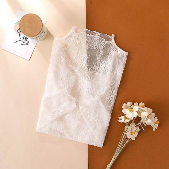 Damen-Unterhemd mit halbhohem Kragen, langen Ärmeln, transparentem Lochmuster-Mesh-Unterhemd, durchsichtigem Pullover-Top für den Alltag