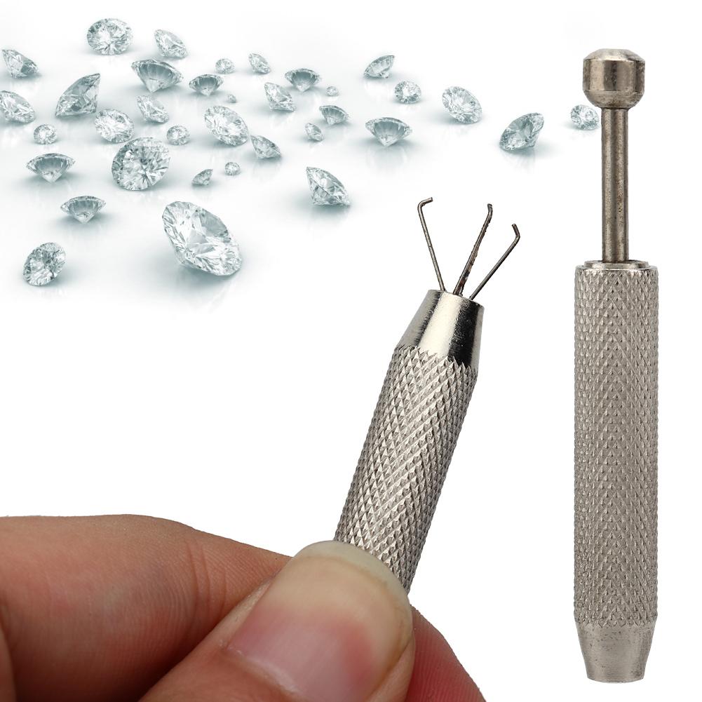 Stainless Steel Diamond Claw Pick Up Tool Tweezers for Jewelry Stone Beads (3 Prongs)