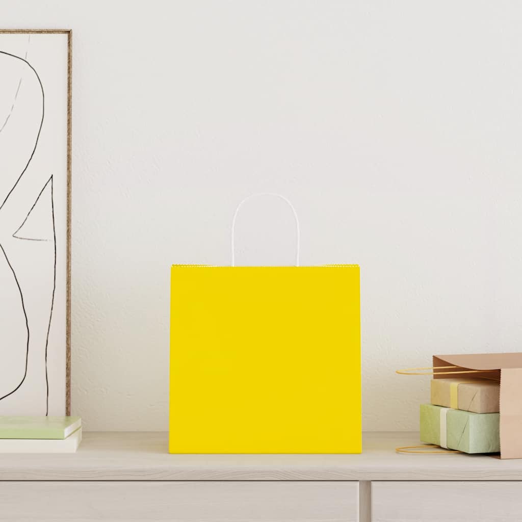 250 pcs Paper Shopping Bags with Handles Yellow 26 x 17 x 25 cm