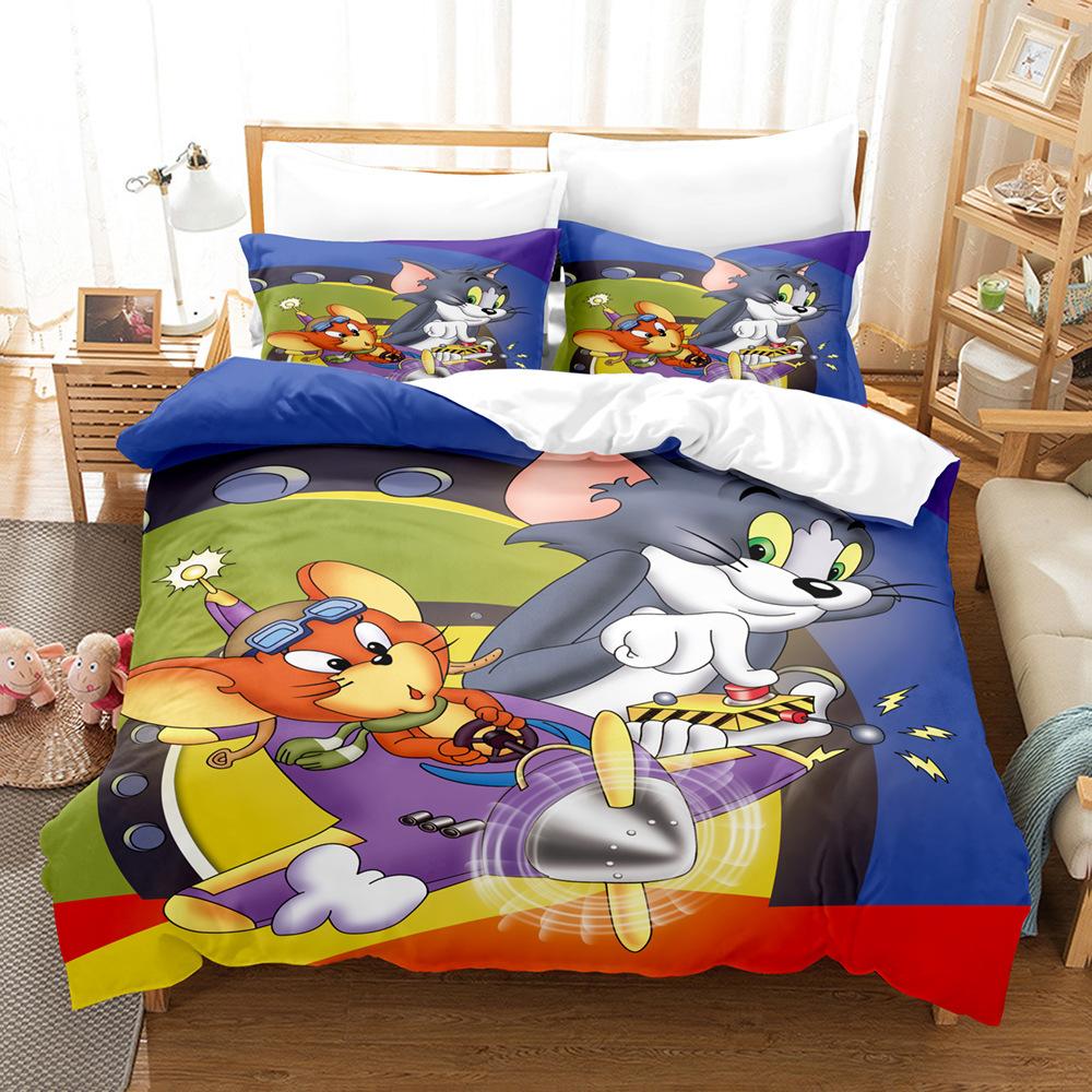 Quilt Cover Bedding Three-Piece Digital Printing Kit Cartoon Cat And Mouse Quilt Cover Four-Piece Set