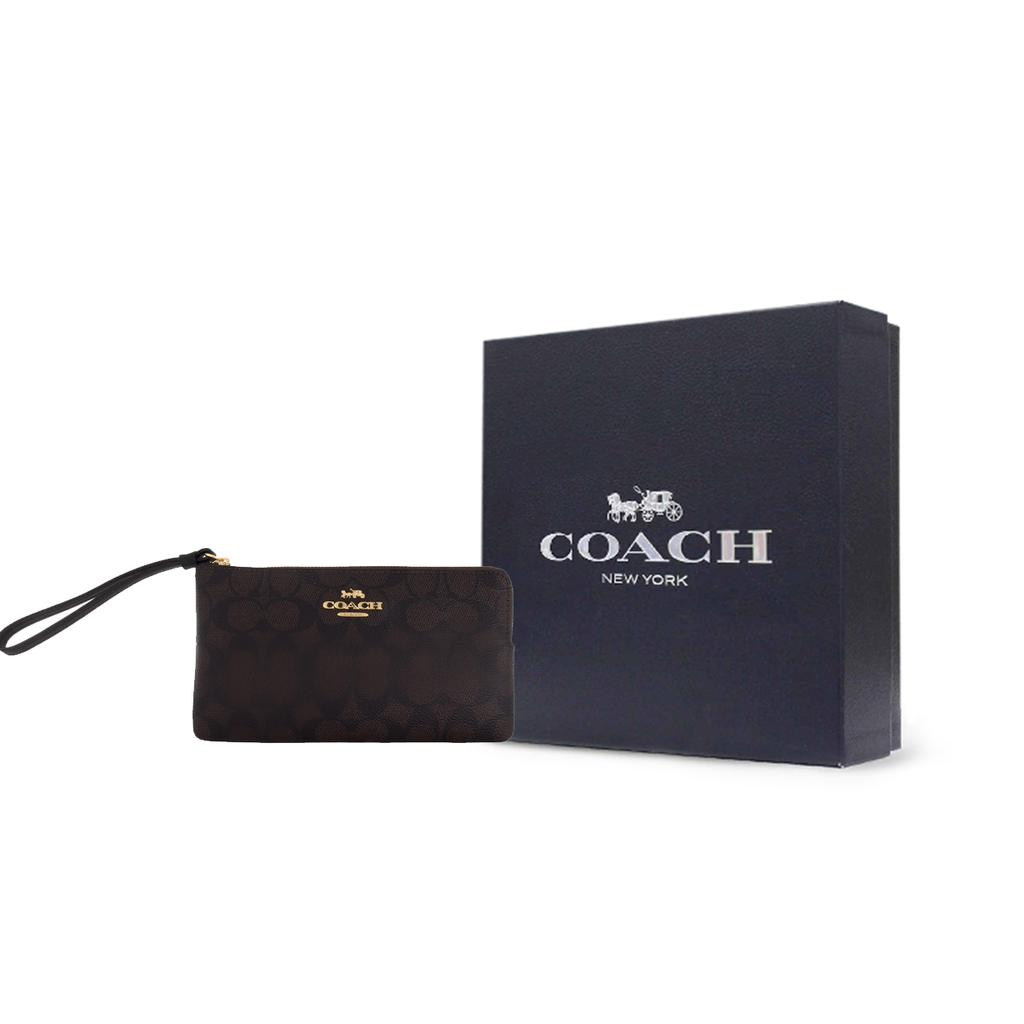 COACH Artificial Leather Clutch Small Womens Walnut Black