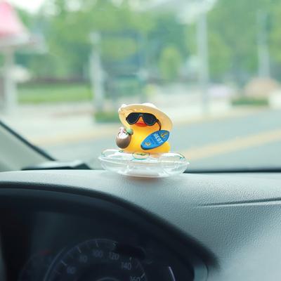 Coole Sommer-Ente Auto-Armaturenbrett-Dekoration, Gummi-Ente mit Schwimmring & Sonnenbrille, Niedliche Strand-Themen-Dekoration für Auto-Innenraum Geschenke