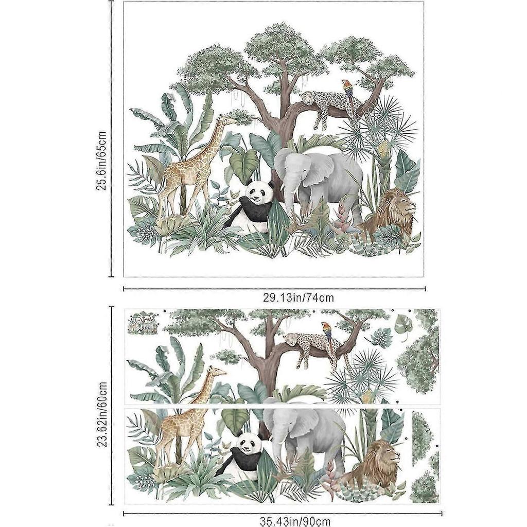 Animals Plants Wall Stickers,Cartoon Elephant Giraffe Plant Wallpaper Decor for Kids Bedroom Decor