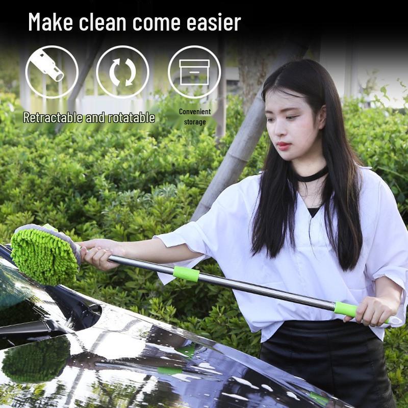 Retractable Chenille Car Wash Mop - Three-Section Wax and Dust Duster Tool