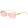 Cheetah Frameless Retro Square Sunglasses for Men & Women - Leopard Metal Design 2572